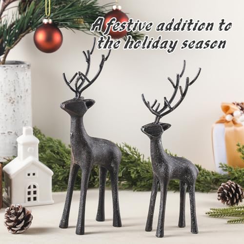 Cast Iron Christmas Deer Figurines Set - Holiday Decor for Home & Office