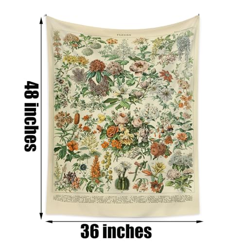 Vintage Botanical Flowers Tapestry Long Vertical Wall Hanging 48"x36"