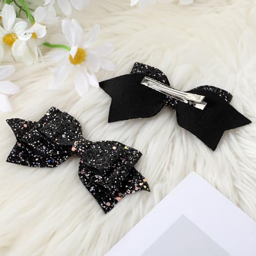 Styquenzer 2 Pcs Sparkly Sequin Hair Clips, 5 Inch Black Hair Bows