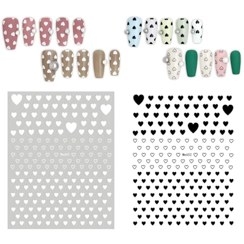 12 Sheets 3D Heart Nail Stickers - Self-Adhesive Valentines Nail Art Decals