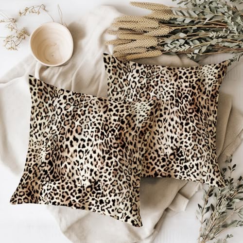 Leopard Print Throw Pillow Covers 18x18 - Set of 2 Cotton Linen