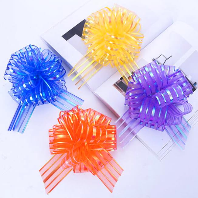 6 Large Blue Organza Pull Bows for Gift Wrapping & Decorations