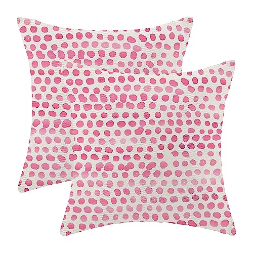Pink Polka Dot Pillow Covers 18x18 Set of 2, Preppy Boho Throw Pillow Cases