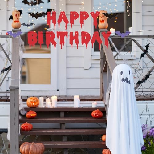 Halloween Happy Birthday Banner with Bat Cutouts - Spooky Decor