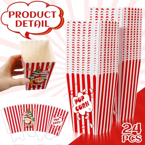 Reallnaive Christmas Popcorn Boxes Set - Cute Santa Pattern, 24 Pack
