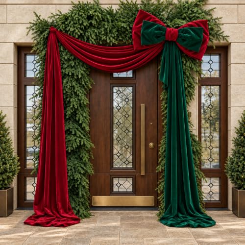 Extra Large Christmas Bow Tree Topper 23x78 Inches Red and Green Velvet Decor