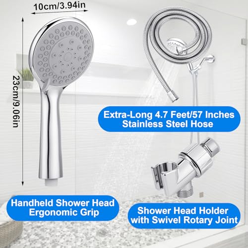 High Pressure Handheld Shower Head with 5 Functions & 4.7 ft Hose