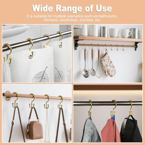 BBV Rust Resistant Metal Shower Curtain Hooks - 12 Pcs Gold