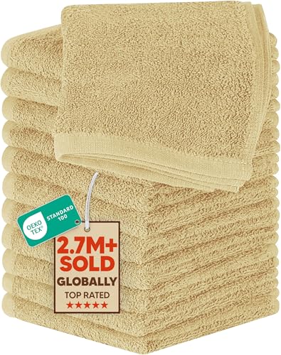 Utopia Towels 12 Pack Washcloths - 100% Cotton, 12x12 in, Beige
