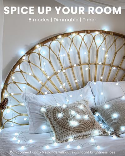 Globe String Lights 59 Ft 100 LED with Remote Timer, Cool White (Variation: Globe)