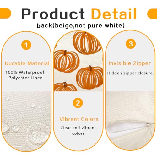 Outdoor Pillow Covers Set of 2 - 18x18 Orange Pumpkin Decor