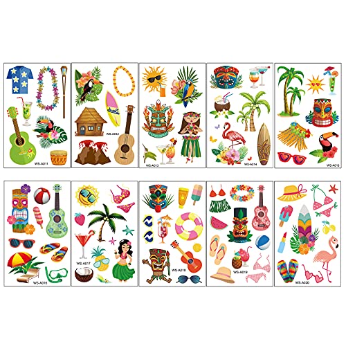 Temporary Tattoos for Kids and Adults - 87Pcs Hawaii Cartoon Waterproof