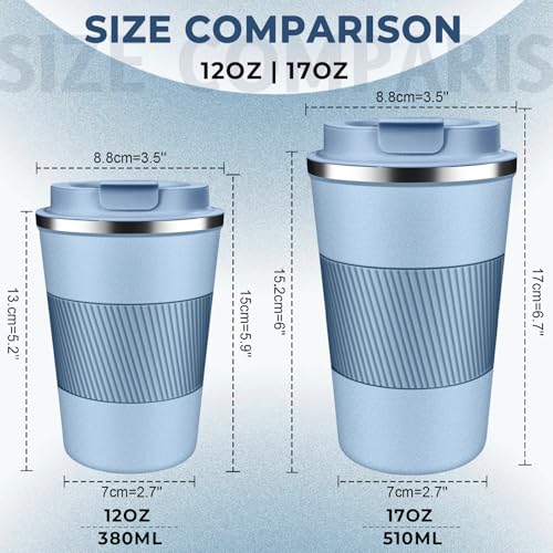 XKELFX Sky Blue 12 oz Insulated Travel Coffee Tumbler - Leak Proof Stainless Steel Mug