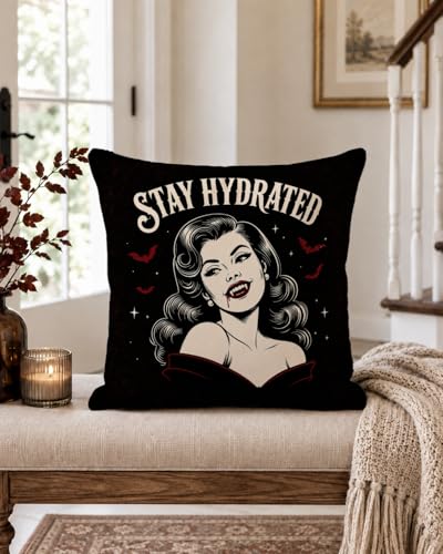 Stay Hydrated Vampire Girl Gothic Pillow Cover 18x18