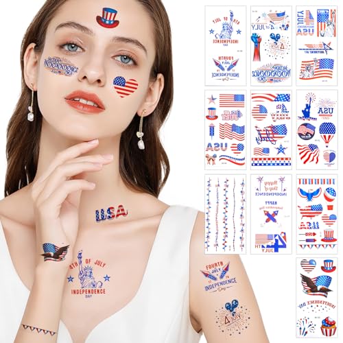 Patriotic Temporary Tattoos - American Flag 4th of July Face Stickers