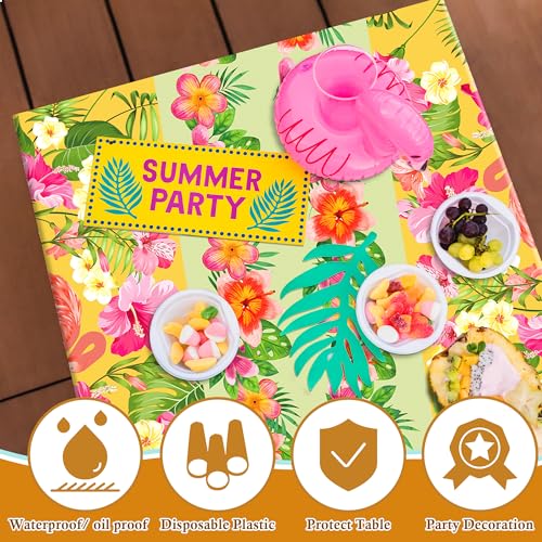 OHOME Tropical Hawaiian Tablecloths - 2 Pack Red Green Yellow Luau Decor