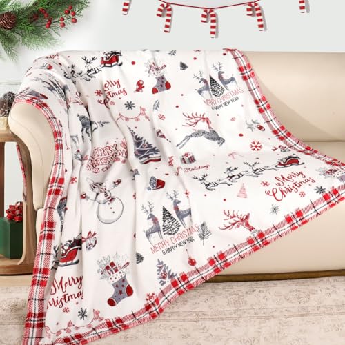 Christmas Reindeer Snowman Throw Blanket 60x80 Inches - Festive Holiday Decor