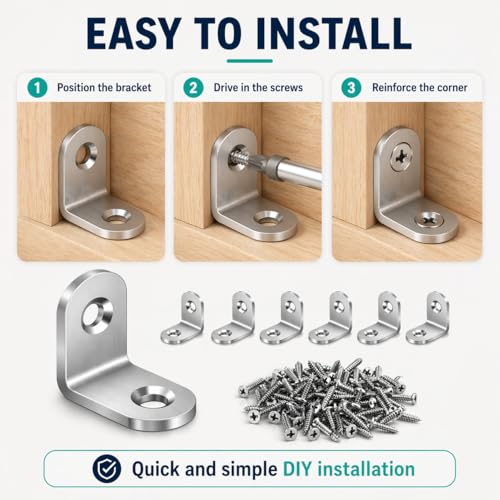40 Pack Stainless Steel L Brackets, 20mm Corner Braces with 80 Screws