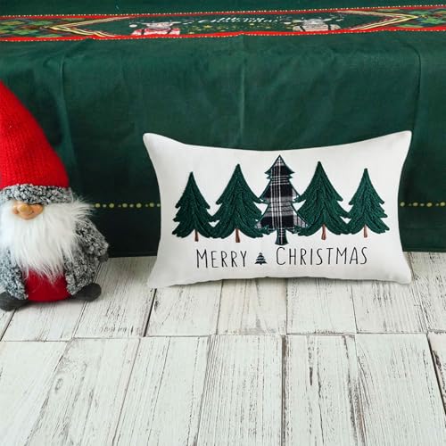 ONWAY Christmas Tree Lumbar Pillow Cover, 12x20 Inch Holiday Cushion Case