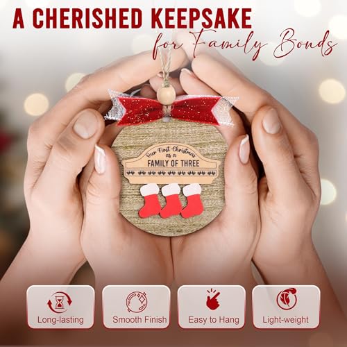 Family of 3 Christmas Ornament 2025 Wooden Holiday Keepsake