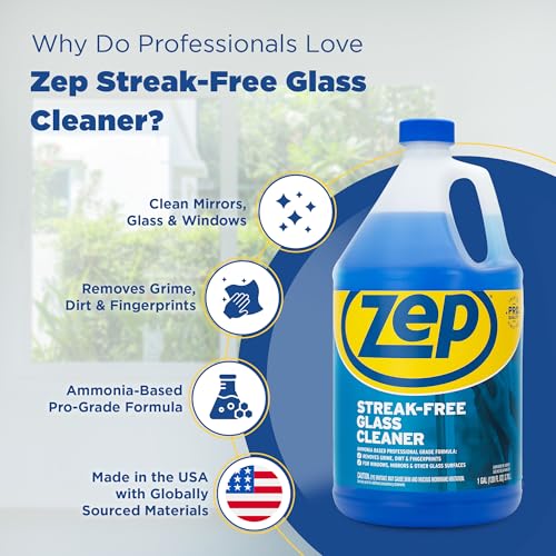 Zep Streak-Free Glass Cleaner, 1 Gallon Bottle, Professional Grade (Pack of 2)