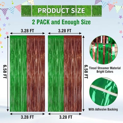 Football Party Decorations - 2 Pack Green & Brown Foil Curtains