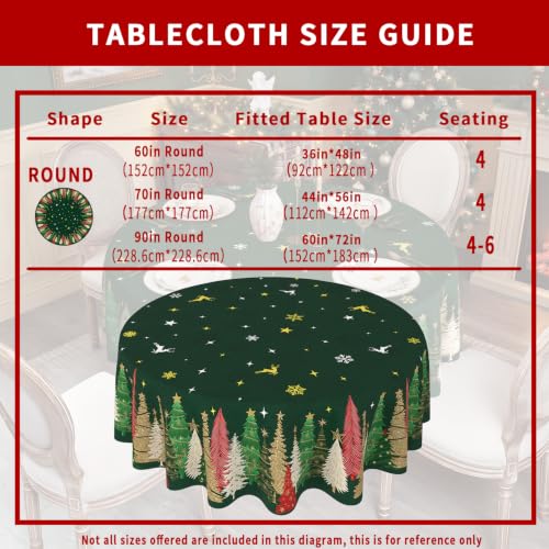 Green Christmas Round Tablecloth 90 Inch Waterproof & Washable Holiday Decor - Xmas Green / 90"