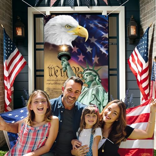 4th of July Door Cover Banner - Patriotic Memorial Day Decoration 71x35"