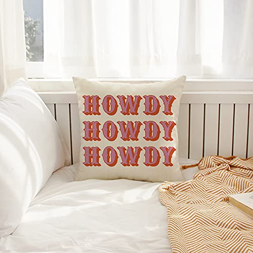 Ogiselestyle Farmhouse 18x18 Inch Pillow Covers with Howdy Quote - Rustic Cushion Cover for Sofa & Home Decor