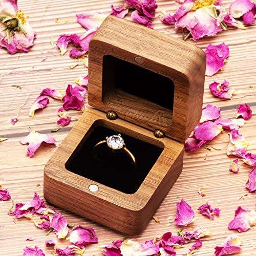 COSISO Walnut Wood Engagement Ring Box with Black Inner | Proposal & Gift Storage
