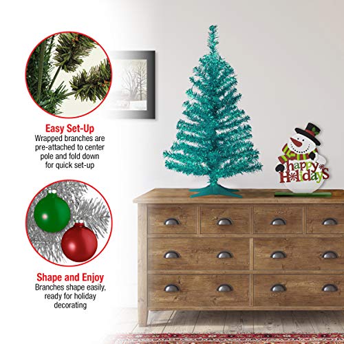 Artificial Christmas Tree 3ft Turquoise Tinsel with Stand - Full Bodied, Lifelike Design