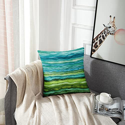 Golee Abstract Blue & Green Wave Throw Pillow Cover, 18x18 Inch Velvet