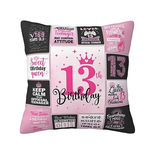 13th Birthday Pillow Cover for Girls - 18x18 Inch Polyester