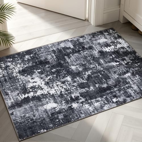 Sasttie 2' x 3' Black & White Abstract Entryway Rug - Soft, Non-Slip