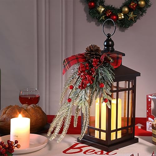 Red Christmas Hanging Lantern with Candles - Holiday Decor