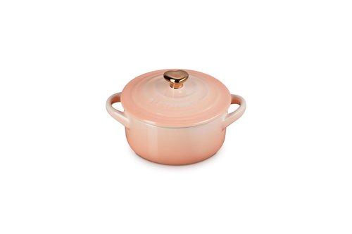 Le Creuset Stoneware Mini Round Cocotte, 8oz., Peche with Gold Heart Knob
