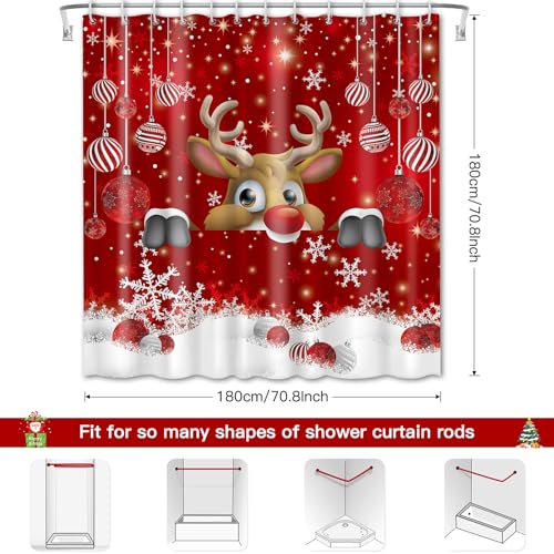 OTOSTAR Christmas Shower Curtain 72" Red Deer Design with Hooks