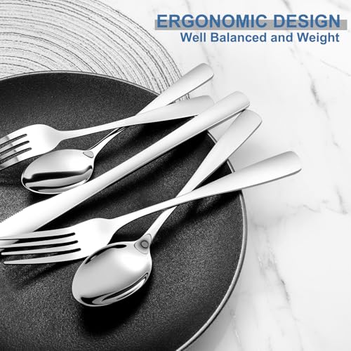 BEWOS 20-Piece Stainless Steel Silverware Set for 4 - Dishwasher Safe