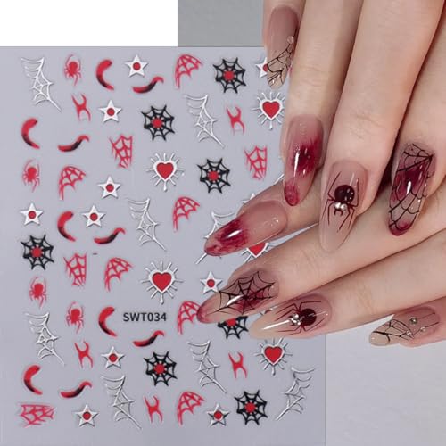KTAABTR Halloween Nail Art Stickers - 5 Sheets 3D Self-Adhesive Goth Decals
