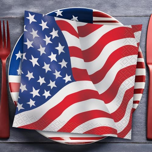 USA Flag Luncheon Napkins - 16 Pack, 6.5" Paper Napkins