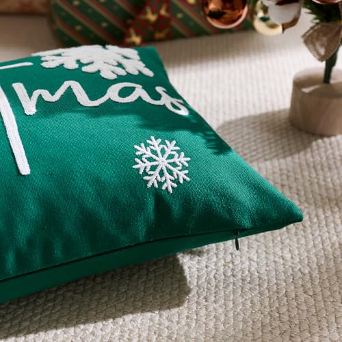 Christmas Pillow Covers 12x20 Inch Snowflake Embroidery Holiday Decor Green White