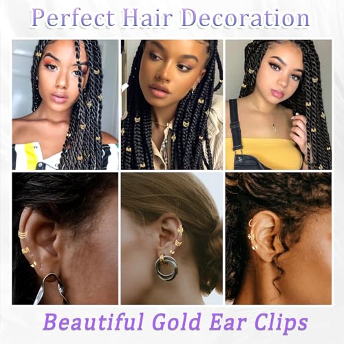 VENOFEN 40PCS Gold Hair Jewelry for Braids Multi Style Cuffs Rings