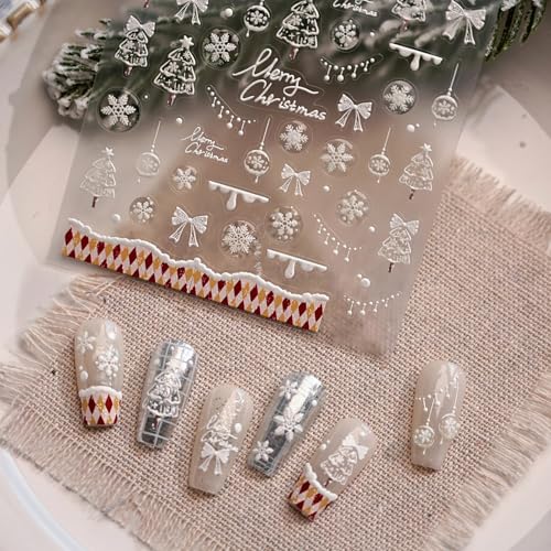 5D White Winter Snowflake Christmas Nail Stickers Self-Adhesive Decals