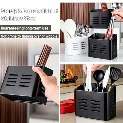 EdgeVue Dual-Compartment Kitchen Utensil Holder - Sturdy & Ventilated