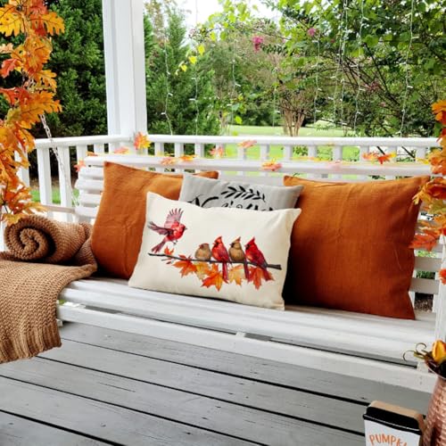 Cardinal Birds Fall Pillow Cover 12x20 Inch - Red, Pack of 1