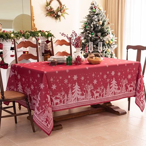Red Christmas Tablecloth 60x120 Inches Rectangle Holiday Decor - Midsummer Breeze