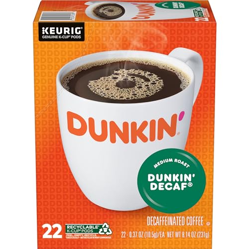 Dunkin' Decaf Medium Roast Coffee K-Cups, 22 Count for Keurig