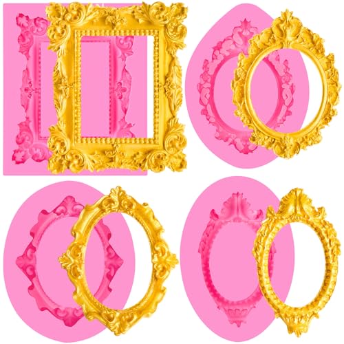 JOERSH Baroque Photo Frame Silicone Fondant Molds, 4-Piece Set