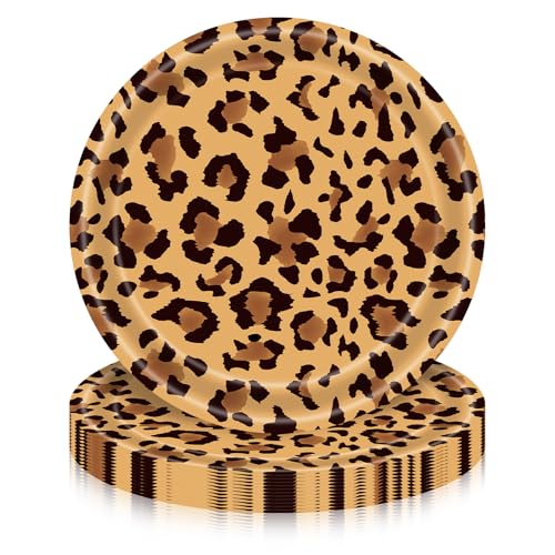 50 Pcs 7-Inch Leopard Print Paper Plates - Disposable Safari Party Supplies