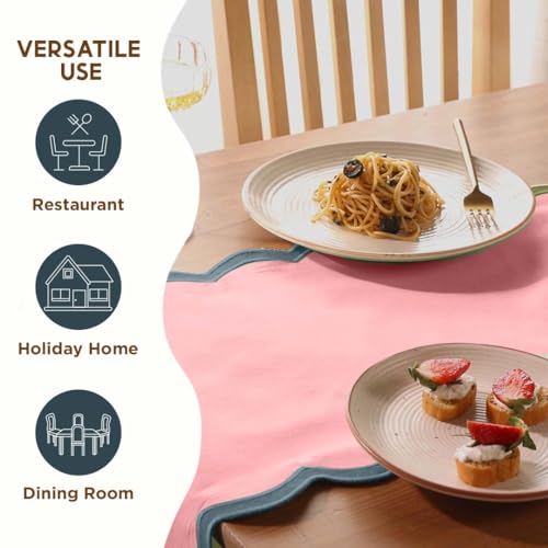 Pink Scalloped Cotton Table Runner 14x108 Inch for Dining & Parties - Laguna Blush